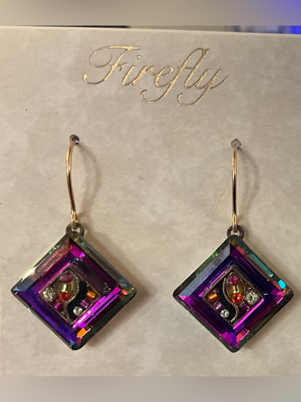 Firefly La Dolce Vita Iridescent Crystal Square Earrings